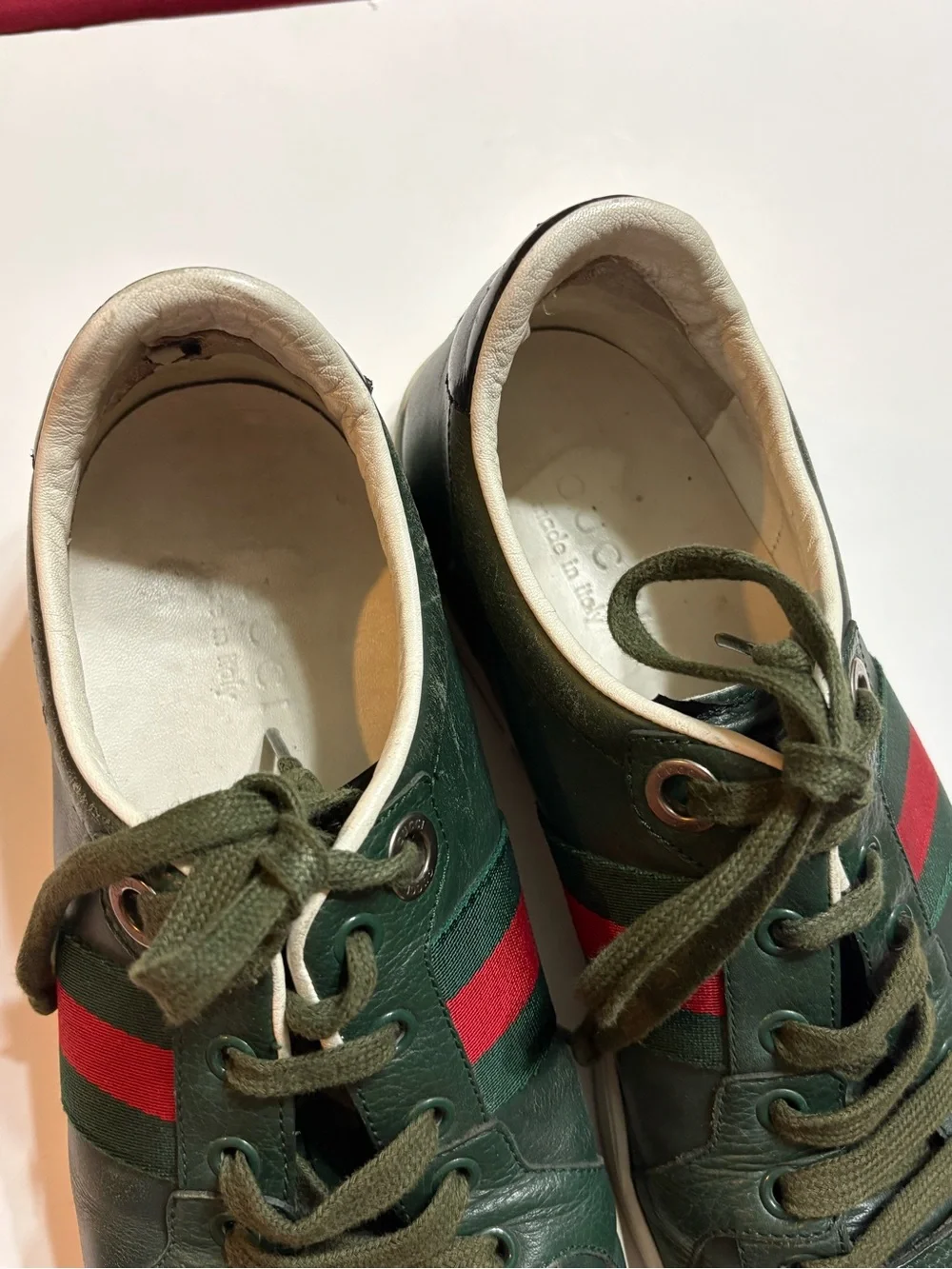 Gucci Green Leather Sneakers with Signature Red & Green Web